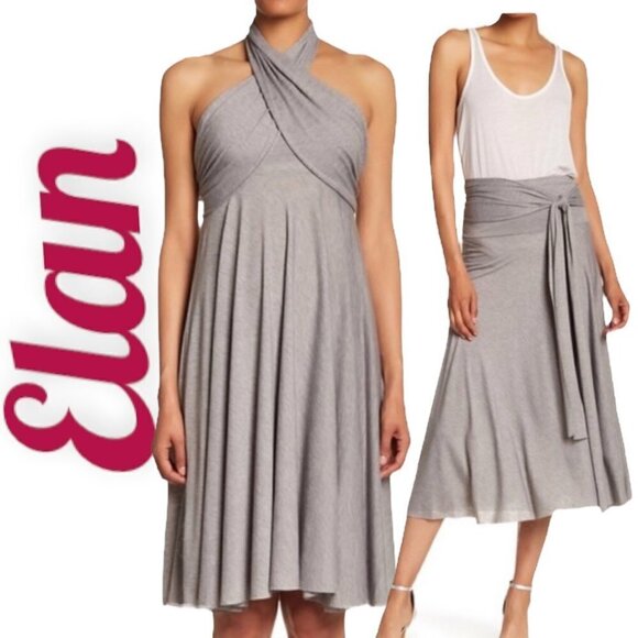 NWT Elan Convertible 8-Way Gray Jersey Knit Skirt Halter Dress, Size Small - Picture 1 of 8